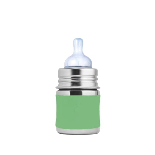 Pura Kiki 5oz150ml Stainless Steel Anti-Colic Infant Bottle wSilicone Natural Vent Nipple & Sleeve, 100% Plastic-Free, MadeSafe Certified, Medical-Grade Silicone - Moss Sleeve
