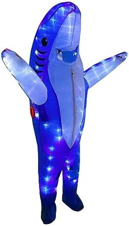 Adult Blue Shark Inflatable Costumes Air Blow up Jaws Jumpsuit Funny LED Light Up Halloween Costumes Cosplay Fantasy Costume