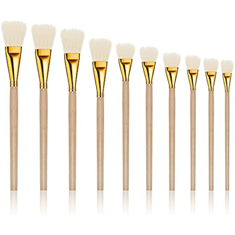 Cunhill 10 Pieces Gilding Brush Set Goat Hair Blending Mop Brushes Gold Leaf Paint Brush 10 Types Metallic Foil Flakes for Acrylic Leaf Sheets Art Crafts Supplies