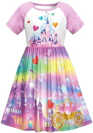 LQSZ Girls Nightgowns Princess Pajamas 3-10 Years Nightdress for Toddler Kids Sleepwear Short Sleeves Night Dress