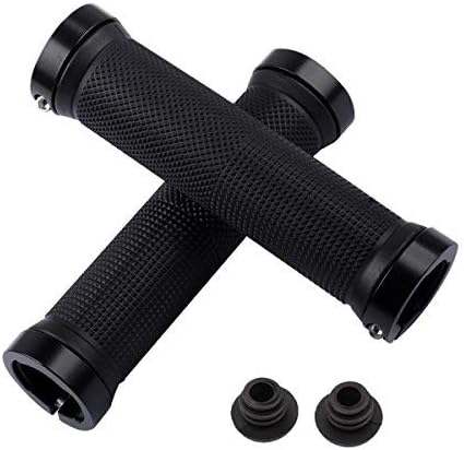 Bike Grips, Double Locking Bike Bicycle Mountain Bike Handlebar Grips, Include 2 Handlebar Caps, Aluminum Alloy Lock Ring