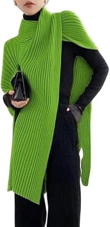 UOOZEE Women's Ribbed Knit Turtleneck Sweater Poncho Asymmetrical Festive Holiday Party Pullover Tops Soft Cape Shawl Fashion