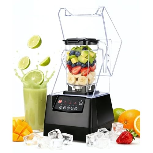 SYBO HS-210E Professional-Grade Commercial Blender With Quiet Shield, Heavy-Duty 2HP High-Speed, 48oz BPA-Free Jar, Easy Cleaning & Dishwasher-Safe, for Juice, Ice Shakes, Smoothies, Metallic