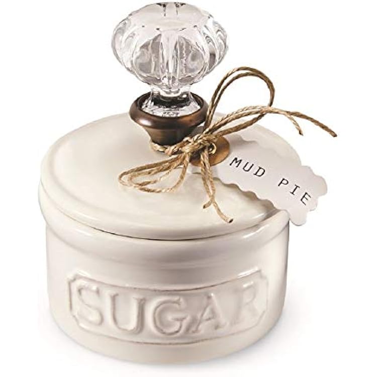 Mud Pie Door Knob Sugar Bowl, White 5.85H X 6.7L X 6.35W