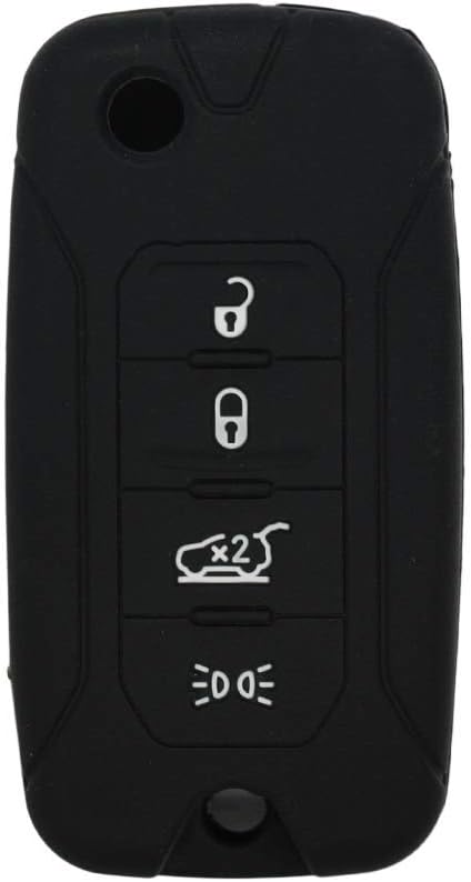 Silicone Cover Protector Case Holder Skin Jacket Compatible with JEEP Renegade 4 Button Flip Remote Key Fob CV4757 Black