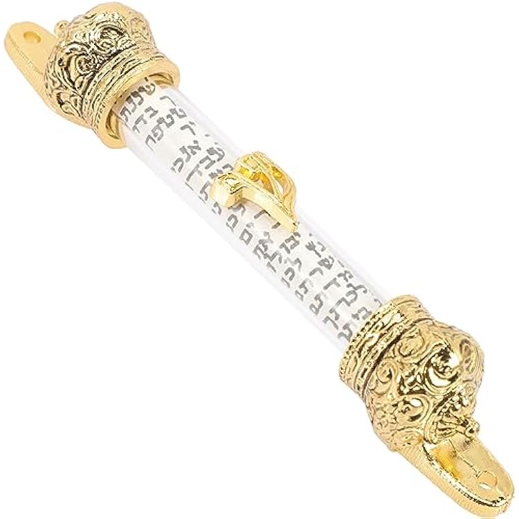 HOMSFOU Jewish Mezuzah for Door with Bible Scroll Metal Mezuzah Case Religious Home Decor Gift for Housewarming and Mitzvah Blessing 4.53 Inch
