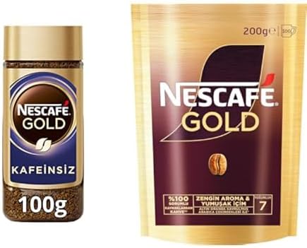 NESCAFÉ Gold Kafeinsiz Çözünebilir Kahve Cam, 100 g ve Gold Çözünebilir Kahve Ekopaket, 200 g