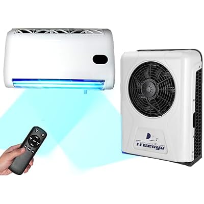 Treeligo 12V  24V DC Trucks Sleeper Cab Air Conditioner |dc Scroll Compressor |Auto Swing Blowing| Fits Semi Trucks RV Caravan AC Unit 10000BTU 24, Volts DC