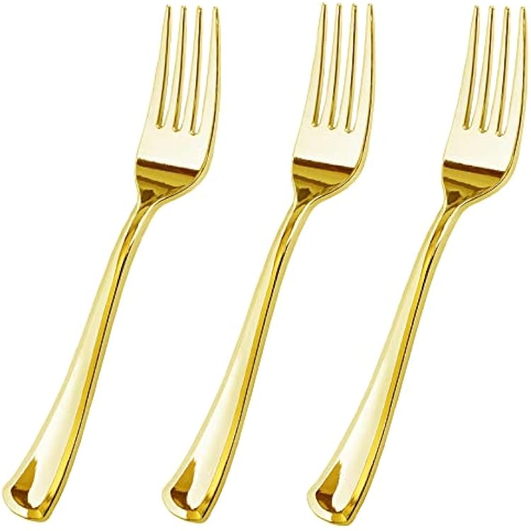 280 Piece Gold Plastic Forks Set - Reusable & Recyclable - Elegant Gold Plastic Forks for Weddings, Anniversaries, Showers, Parties - Sturdy & Durable Utensils for Special Events by JL Prime