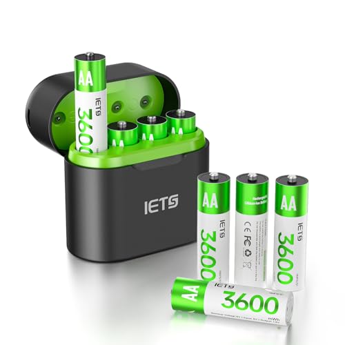Rechargeable aa Batteries Lithium with Fast Charger,1.5V Constant Output,3600mWh High Capacity Li-ion Double a Batteries Cycle Times up to 1600X is Cost-Saving Charger8Pack