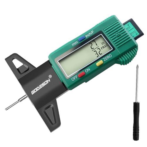 GODESON Tire Tread Depth Gauge - Large LCD Screen with InchesMillimetersFraction Units, Zero Reset Function, Digital Tire Depth Gauge for Car, Truck, SUV, Green Tread Wear Measurement - 0-25.4mm