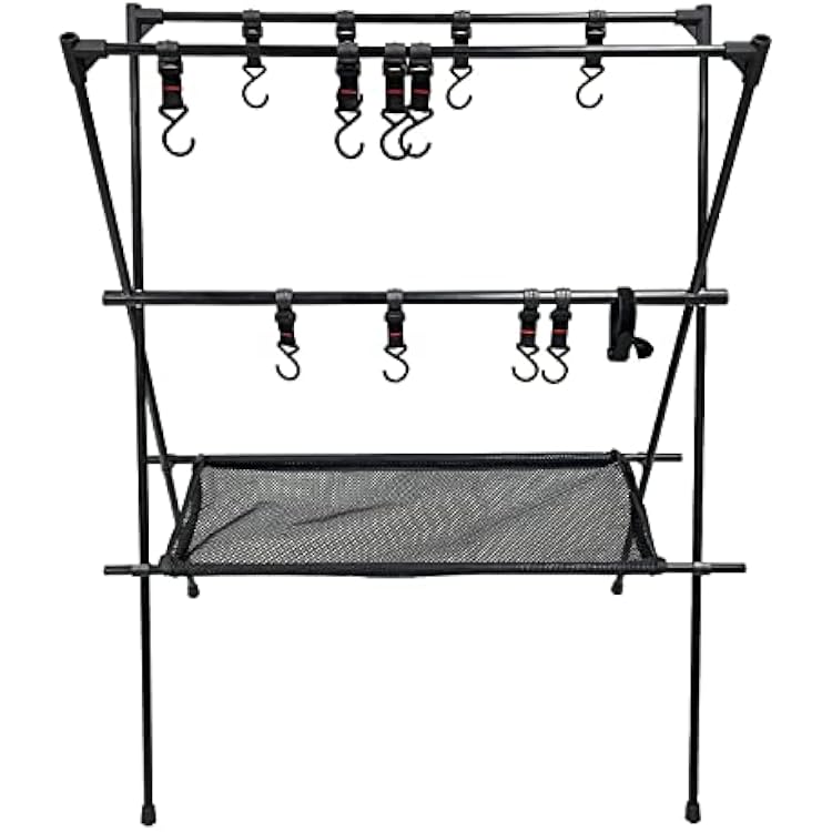 Sutekus Cookware Hanging Rack Collapsible Multifunction Camping Stand Outdoor Tools Hanging Organizer with Hooks Large40X38