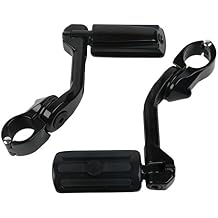 XFMT 1.25" Highway Pegs Motorcycle Adjustable Long Angled Highway Footpegs For Harley Touring Road King Street Glide Electra Glide Softail Sportster with 1 1/4" Engine Guard, Black