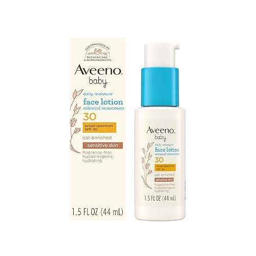 Aveeno Baby Daily Moisture Face Lotion & Mineral Sunscreen with SPF 30, Oat Enriched Face Moisturizer for Babies & Broad-Spectrum Sun Protection for Sensitive Skin, Fragrance-Free, 1.5 fl. oz