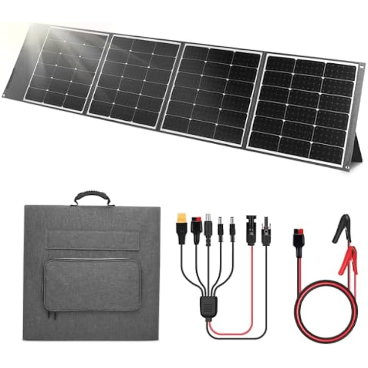 200W Portable Foldable Solar Panel Kit,High-Efficiency Flexible Solar Charger with 24% Conversion Rate,with Stand & Controller, Controller for Camping, Charing Panel, Hiking 200W