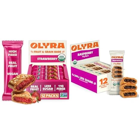 Olyra Fruit & Fig Bar Variety Bundle - 24 Count (12 Fruit Bars + 12 Fig Bars) - Great for Office, Home, Parties, or Gatherings - Organic, Non-GMO, Whole Grain Snacks, Low Sugar, Fiber Source, On-the-G