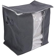 Clothes Storage Bag Organizer 67L, Charcoal Collapsible Bins with Clear Window, Blanket Clothing Storage for Home, Grey