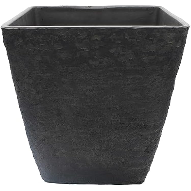 The HC Companies Tahoe Tall Square Planter - Weather-Resistant Indoor & Outdoor Planter - Decorative Planter wRemovable Drain Plug 16”H, Slate, Pack of 1