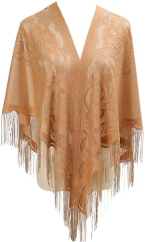 LMVERNA Shawl Wraps for Women New Nylon Hollow Solid Color Breathable Tassel Triangle Scarf Shawl
