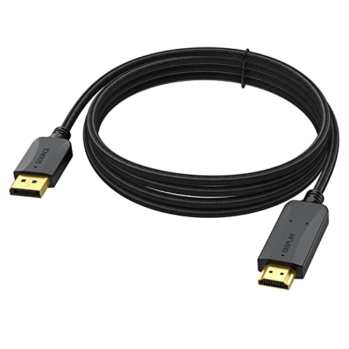 4K DisplayPort to HDMI Cable 10 feet, Display Port DP to HDMI HDTV Cord Adapter Male to Male3840  2160,1920  1080 Durable & Flexible for TV, Computer, Monitor, Projector and More-Cotton Braided