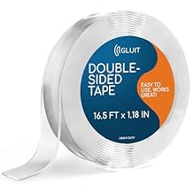 GLUIT Double Sided Tape Heavy Duty 16.5ft Clear Teacher Tape for Walls, Strong Removable 2 Sided Adhesive Mounting Tape, Washable Reusable Nano Gel Sticky Wall Tape for Poster Car Home 17.5 lbs