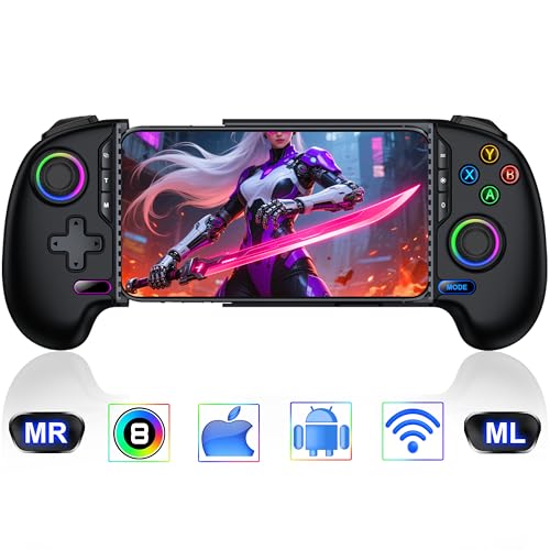 HEYLACOOLX Game Controller for iPhone Android,Programmable Gaming Controller for iPhone w Hall Joystick,800mAh Phone Controller for iPhone iOS Support Xbox Cloud,Steam Link,Call of Duty