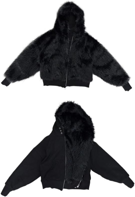 Mens Zip Up Hoodie for Women Y2k Zip Up Hoodie Fur Collar Hooded Reversible Jacket Cropped Hoodies Hoodie with Fur