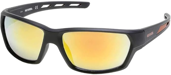 Harley-Davidson Mens Rectangular Sunglasses Matte Black Frame with Bordeaux Mirror Lenses & Tip Venting, 100% UV Protection