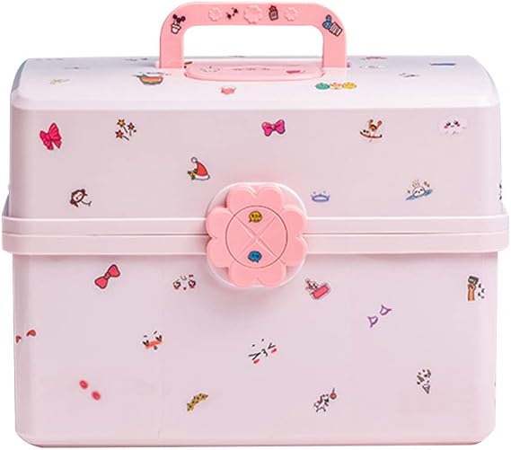 MASKMELLOW Shapeazy Hair Accessories Organizer for Girls,3-Layers Plastic Box with Fold Tray and Handle, Portable Lockable Container for Art Supply, Makeup, Nail, Hair Accessories