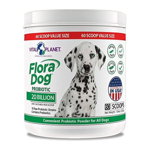 Vital Planet - Flora Dog Probiotic Powder Supplement with 20 Billion Cultures and 10 Strains, High Potency Immune and Digestive Support Probiotics for Dogs, 7.84 oz., 222 Grams, 60 Servings