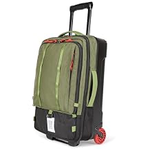 Topo Designs Global Travel Roller Bag Suitcase, Carry-On Friendly, 3 Carry Options, Smooth Heavy Duty Wheels, Telescoping Handle, Designed in Denver CO USA, PFAS Free (Olive/Olive)