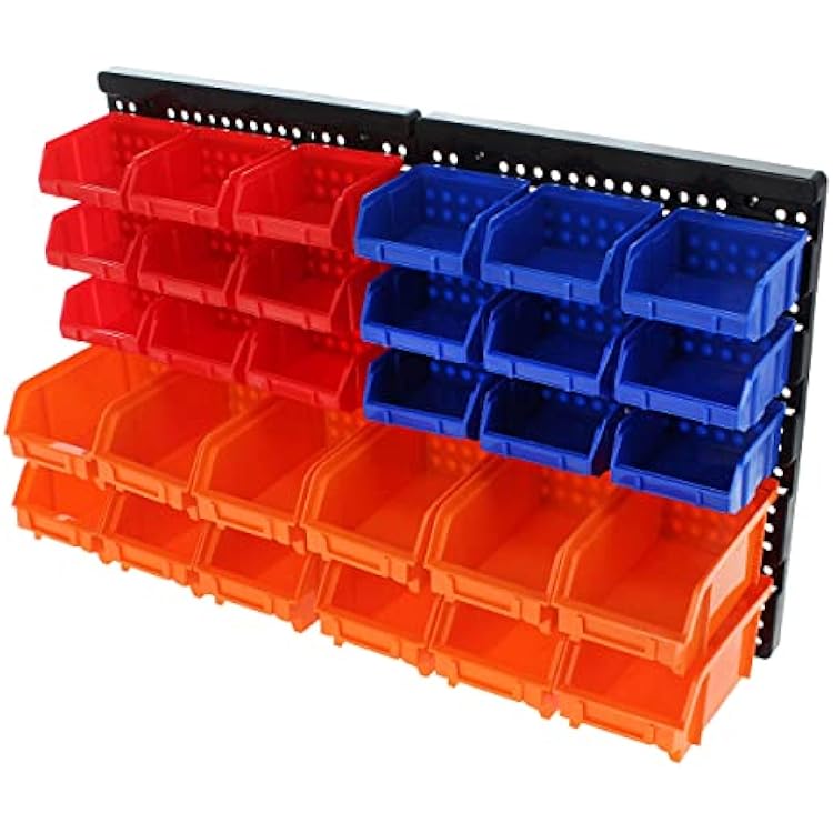 ABN Nail and Screw Organizer Wall Mounted Storage Bins - 30pc Small Parts Organizer for Shop and Garage Storage