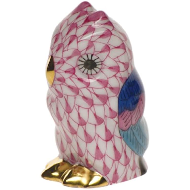Herend Figurine Miniature Owl Raspberry Fishnet
