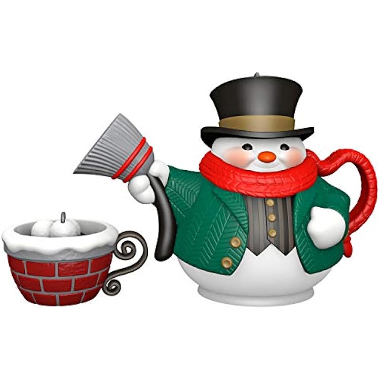 Hallmark Keepsake Christmas Ornaments 2019 Year Dated,Tea Time! Snowman Teapot, Porcelain, Set of 2