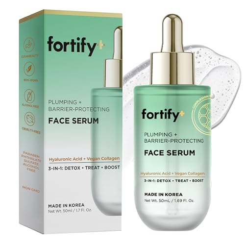 Fortify Skincare Hyaluronic Acid Serum for Face with Collagen 3-in-1: Detox, Treat, Boost Hydrating, Firming, Anti-Aging Serum Dermatologist Tested Korean Skin Care Clean Beauty 1.69 Oz