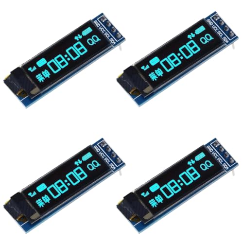 4PCS 0.91 Inch I2C OLED Display Module 128x32 Resolution DC 3.3V-5V Driver Board Compatible with Arduino Raspberry Pi ESP32 ESP8266 STM32 AVR PIC for DIY Electronics Projects Blue