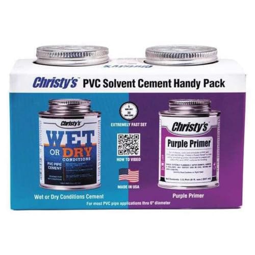 Christys Handy Pack: Wet Or Dry Conditions Medium Body PVC Cement and Purple Primer, 12 Pint 8 fl oz, Aqua Blue