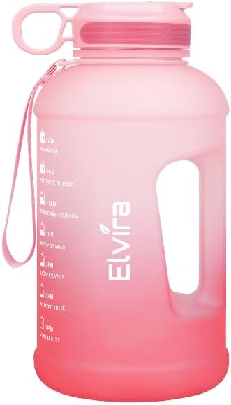 Elvira Bottles, Drinking bottles for sports, Half Gallon Water Bottle, Large BPA-Free Leakproof Gym Jug with Time Marker for Fitness, Outdoor & Daily Hydration