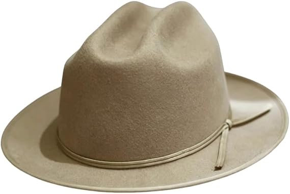 Men Adjustable Wool Felt Hat, Handmade Mountain Top Design Cowboy Hard Fedora Hat Size 22.4-23.2/23.6-24Inch