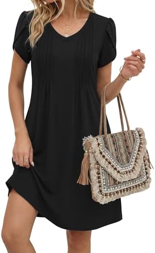 Zeagoo Summer Dresses for Women Casual A Line Dress 2026 V Neck Short Dresses Floral Sundress Pleated Boho Dress