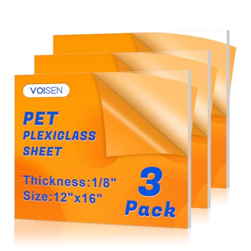 VOISEN 3 Pack Plexiglass Sheets 18 Inch Thick, 12X16 Plexi Glass Panel,Plastic Sheet for Crafts,Signs, Display Cases, Sneeze Guard, Cut with Engraver,Power Saw or Hand Tools