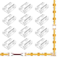EMITEVER 8-in-1 LED Strip Connectors 12pcs, 2 Pin 8mm COB Tape Lights Terminal Connectors 8 Types Solderless Transparent Connection for 5V 12V 24V(Straight, Corner, Strip to Strip, Strip to Wire)