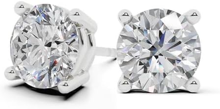 Belacqua 1/3 Carat Round Lab Grown Diamond Stud Earrings in Sterling Silver, Push Back, G+ Color, SI Clarity, Prong Set, Fine Jewelry for Women, Gift Box Included