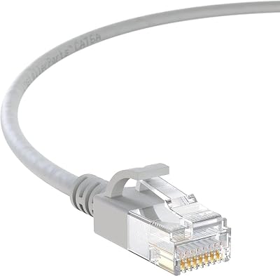 InstallerParts Ethernet Cable CAT6A Slim Cable UTP Booted 0.5 FT - Gray - Professional Series - 10GigabitSec NetworkHigh Speed Internet Cable, 550MHZ, 28AWG
