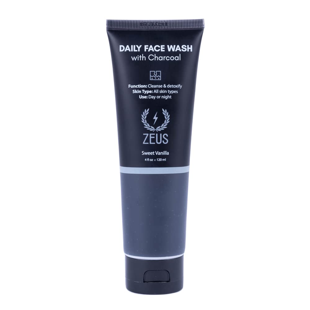 ZEUS Charcoal Face Wash for Men | Daily Facial Cleanser for Oily Skin, Blackhead Removal, Deep Pore Cleansing | Detoxifying & Exfoliating | Made in USA
