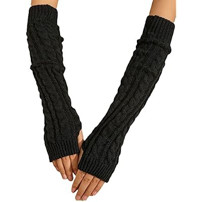 Verdusa Womens Knitted Arm Warmers Long Fingerless Gloves Black one-size