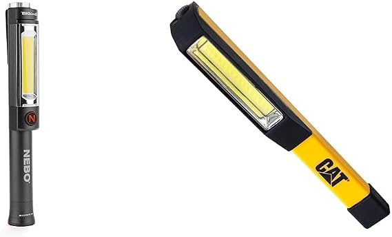 NEBO BIG LARRY 2 Power Work Light | Bright Flashlight and Work Light with Clip and Magnetic Base | Storm Gray & CAT CT1000 Pocket COB LED Flood Beam Pocket Work Light, Black/Yellow