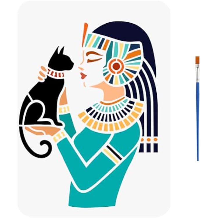FINGERINSPIRE Egyptian Goddess Stencil 11.7x8.3Inch Egypt Black Cat Stencils with a Paint Brush Egyptian Woman Painting Template Egypt Themes Template for Wall Fabric DIY Crafts