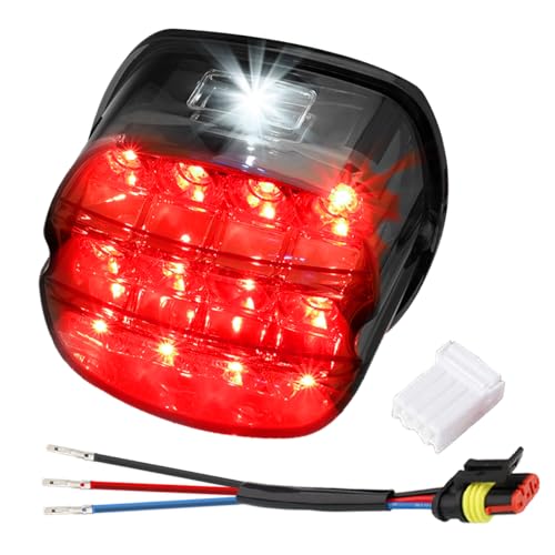 Smoked LED Tail Light 3 Wire Motorcycle Rear Brake Running License Plate Light Compatible with Harley Dyna Street Bob Fat Bob Softail Electra Glide Road King Touring Grid Smoke