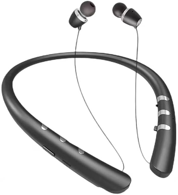 Neckband Bluetooth Headphones, Wireless NeckMounted Headset with Soft Silicone Neckband, Noise Isolation, Long Playtime, IPX4 Sweatproof, for Sports Workout Office, Black